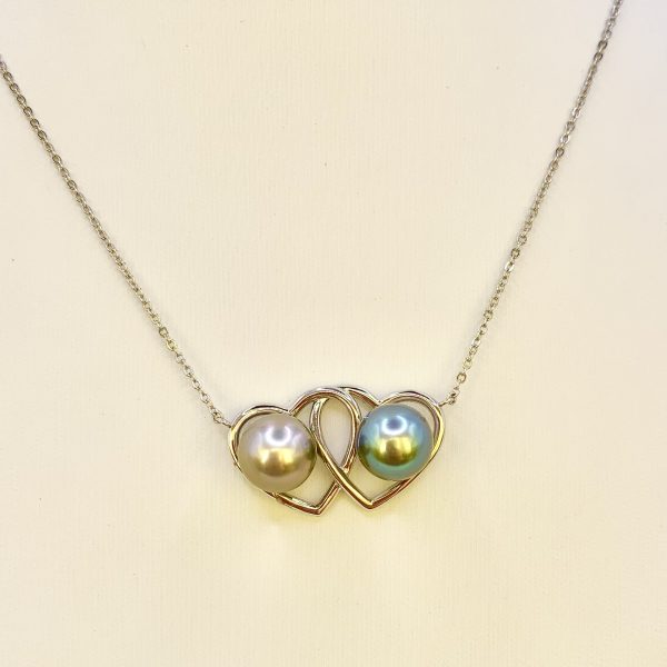 Collier Cœurs entrelacés en argent 925/000 rhodié avec 2 Perles de Tahiti