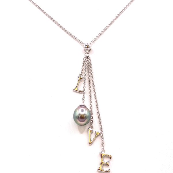 Collier LOVE en argent 925/000 rhodié avec une Perle de Tahiti