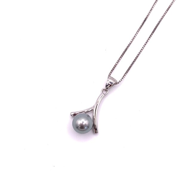 Collier Signe chinois en argent 925/000 rhodié avec une Perle de Tahiti