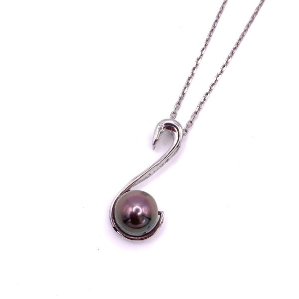 Collier Cygne en argent 925/000 rhodié avec une Perle de Tahiti