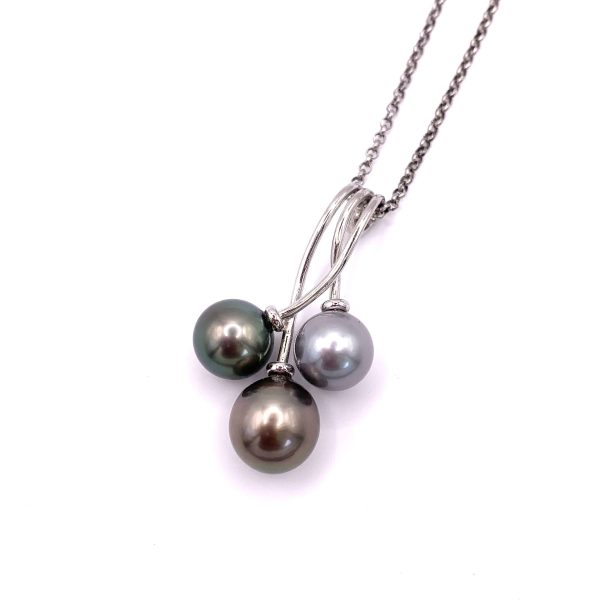 Collier entrecroisé en argent 925/000 rhodié avec 3 Perles de Tahiti
