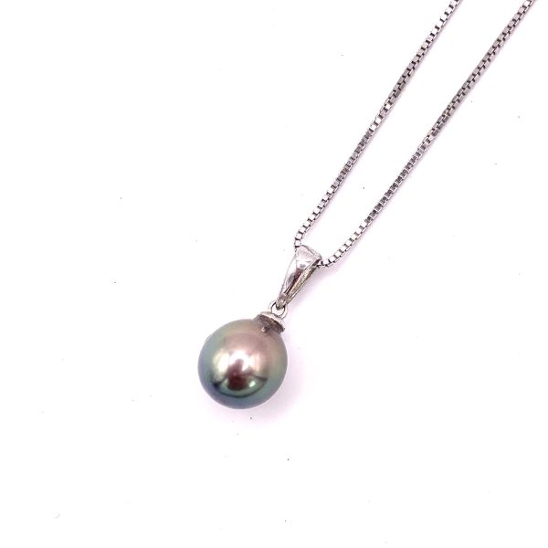 Collier Bélière simple en argent 925/000 rhodié avec une Perle de Tahiti