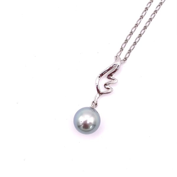 Collier Aile d’ange en argent 925/000 rhodié avec une Perle de Tahiti