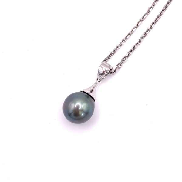 Collier Cône en argent 925/000 rhodié avec une Perle de Tahiti