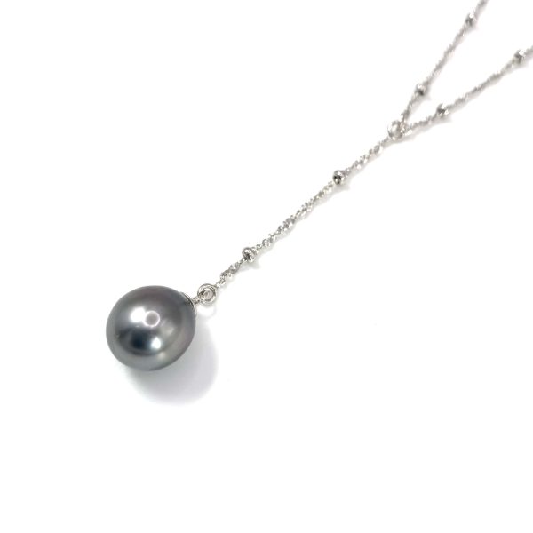 Collier Boules intercalées en argent 925/000 rhodié avec une Perle de Tahiti