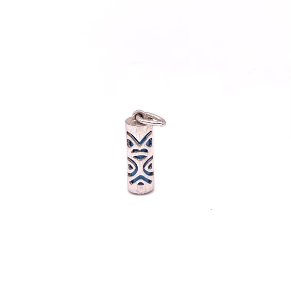 Pendentif Tiki  Chance en argent .925 rhodié avec de la Turquoise -  15 mm