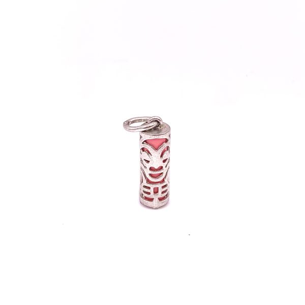 Pendentif Tiki  Santé en argent .925 rhodié avec du Corail rose -  15 mm