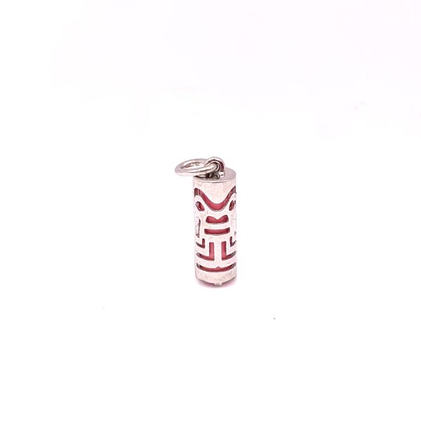 Pendentif Tiki  Force en argent .925 rhodié avec du Corail rose -  15 mm