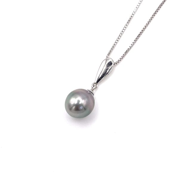 Collier Goutte en argent 925/000 rhodié avec une Perle de Tahiti