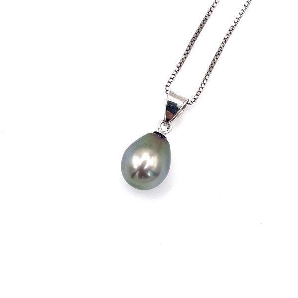 Collier Bélière en argent 925/000 rhodié avec une Perle de Tahiti