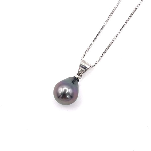 Collier Bélière en argent 925/000 rhodié avec une Perle de Tahiti