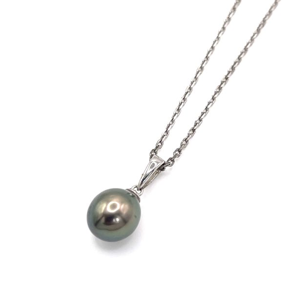 Collier Bélière en argent 925/000 rhodié avec une Perle de Tahiti