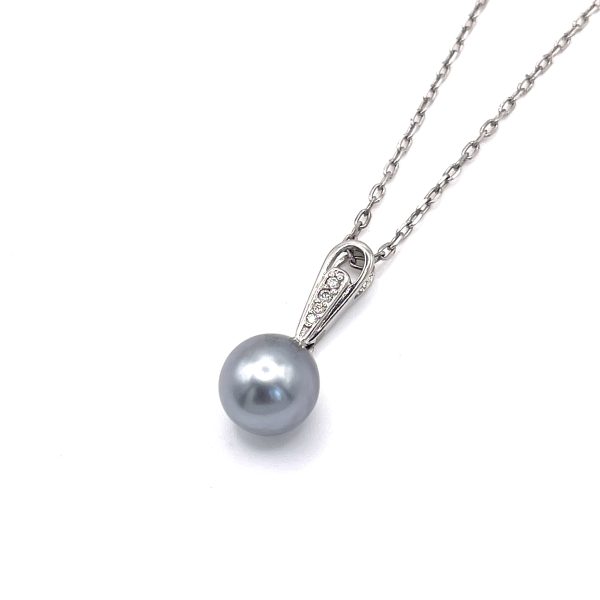 Collier Goutte en argent 925/000 rhodié avec 4 zircons et une Perle de Tahiti